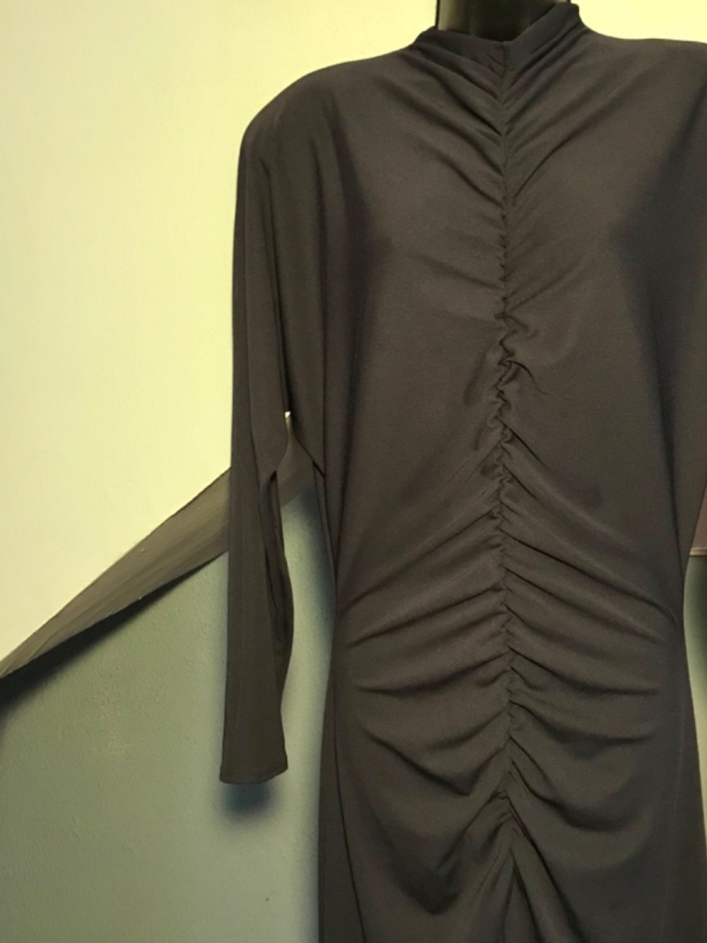 Zara Ruched Long Sleeve Maxi Dress High Neckline Petrol Blue Whimsigoth Large - Picture 9 of 11